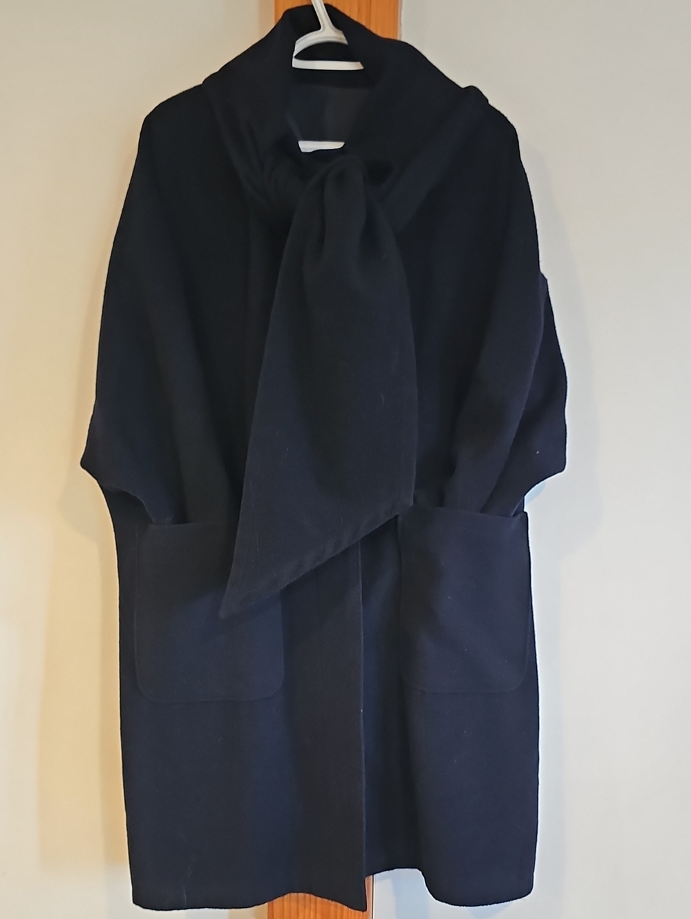 Navy Tie-Front Wool Coat - Made In Austria